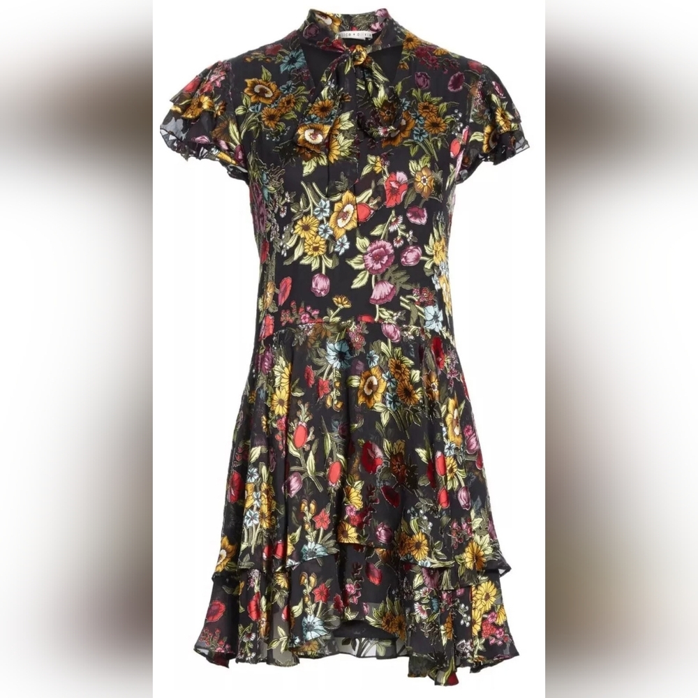 Alice + Olivia Moore Ruffle Tiered Floral Dress Size 6 - Picture 3 of 15